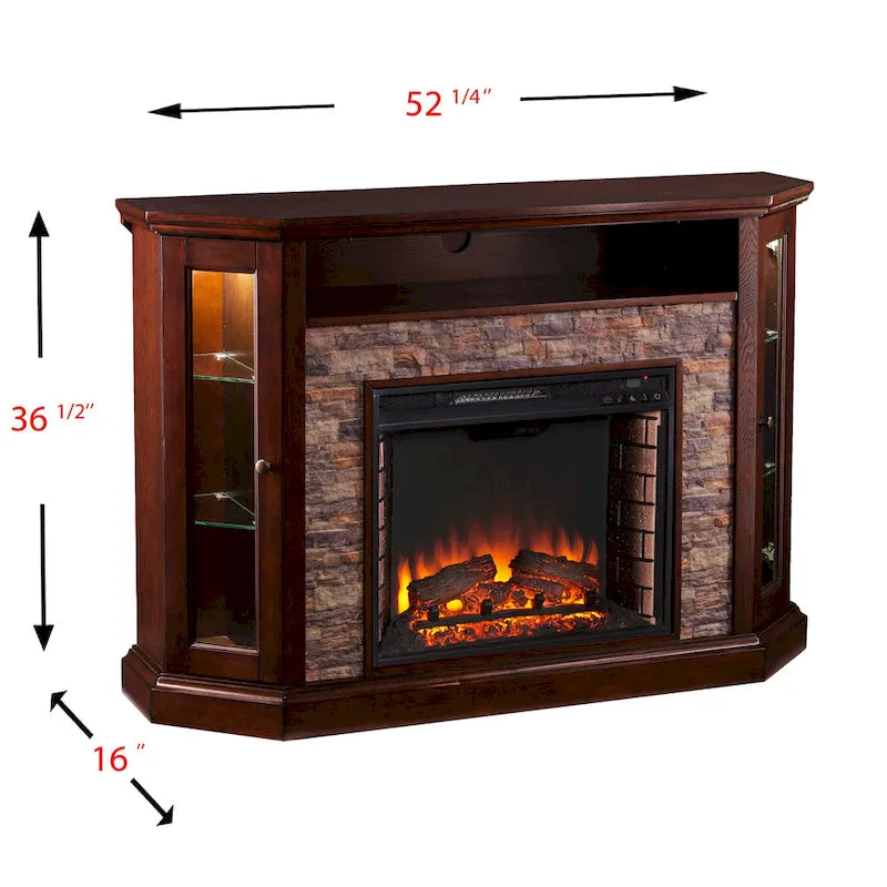 Mueble esquinero para TV de hasta 50" con chimenea eléctrica de piedra sintética