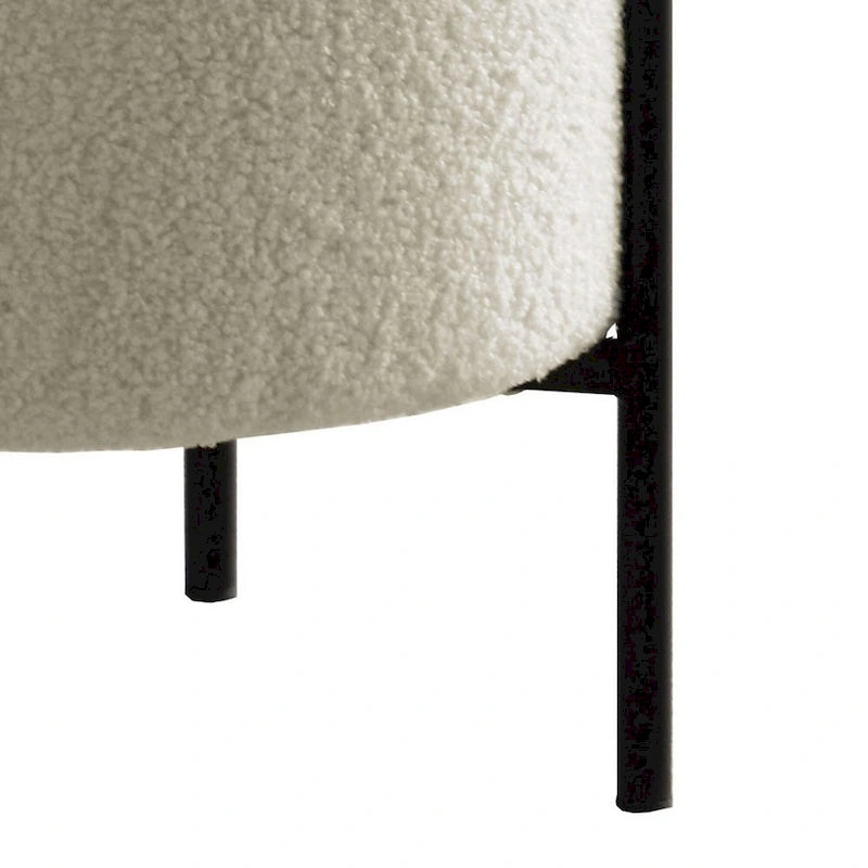 Puf otomano moderno de espuma de 45,72 cm, piel sintética de oveja beige, patas de metal negro mate