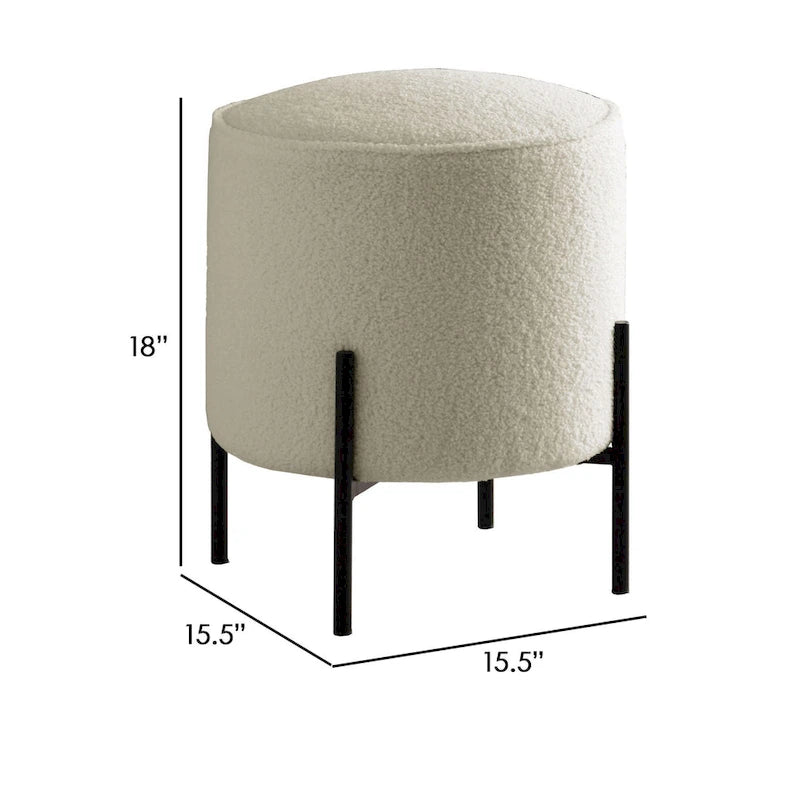 Puf otomano moderno de espuma de 45,72 cm, piel sintética de oveja beige, patas de metal negro mate
