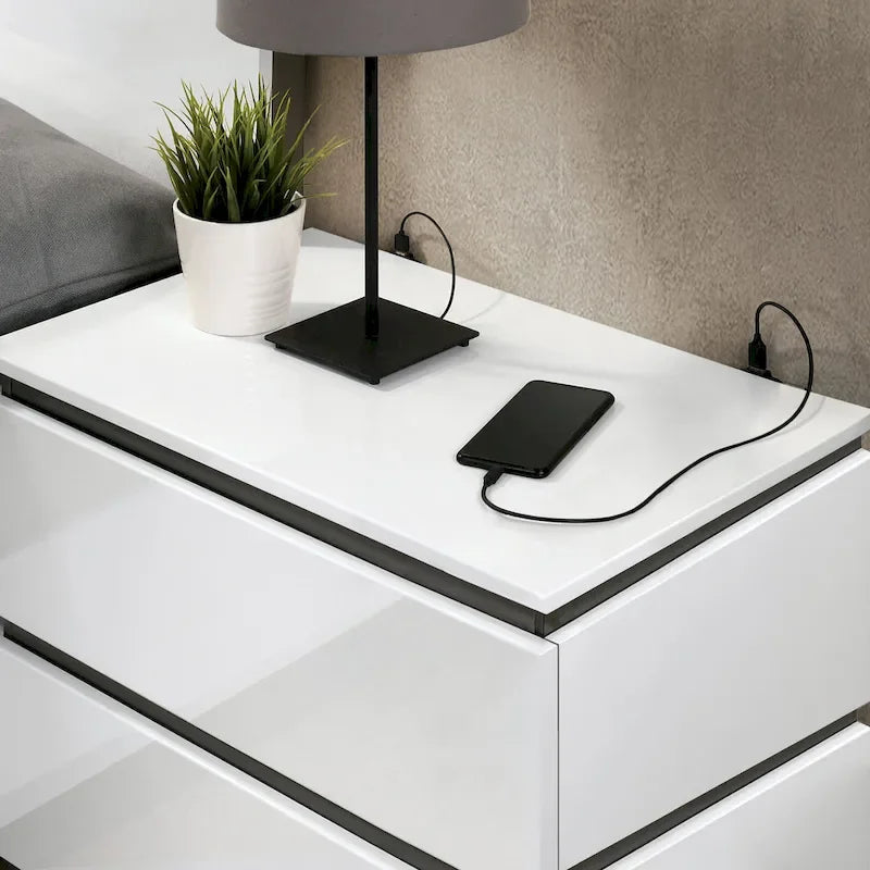 Dormitorio Moderno de Plataforma de Madera Blanca (USB)