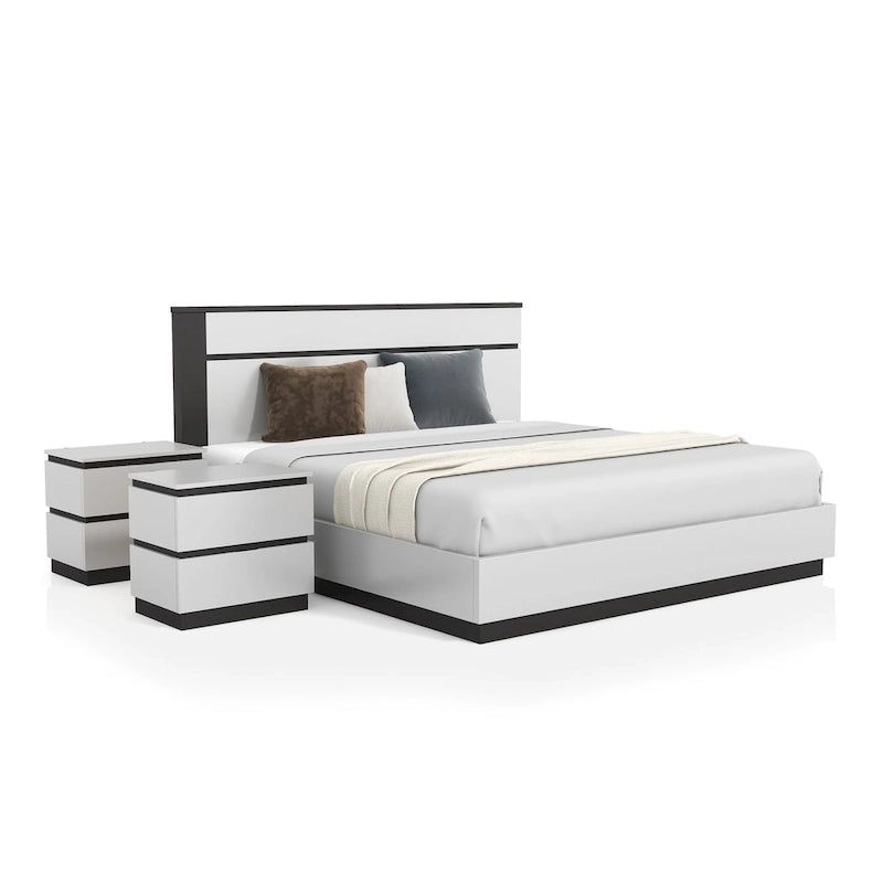 Dormitorio Moderno de Plataforma de Madera Blanca (USB)