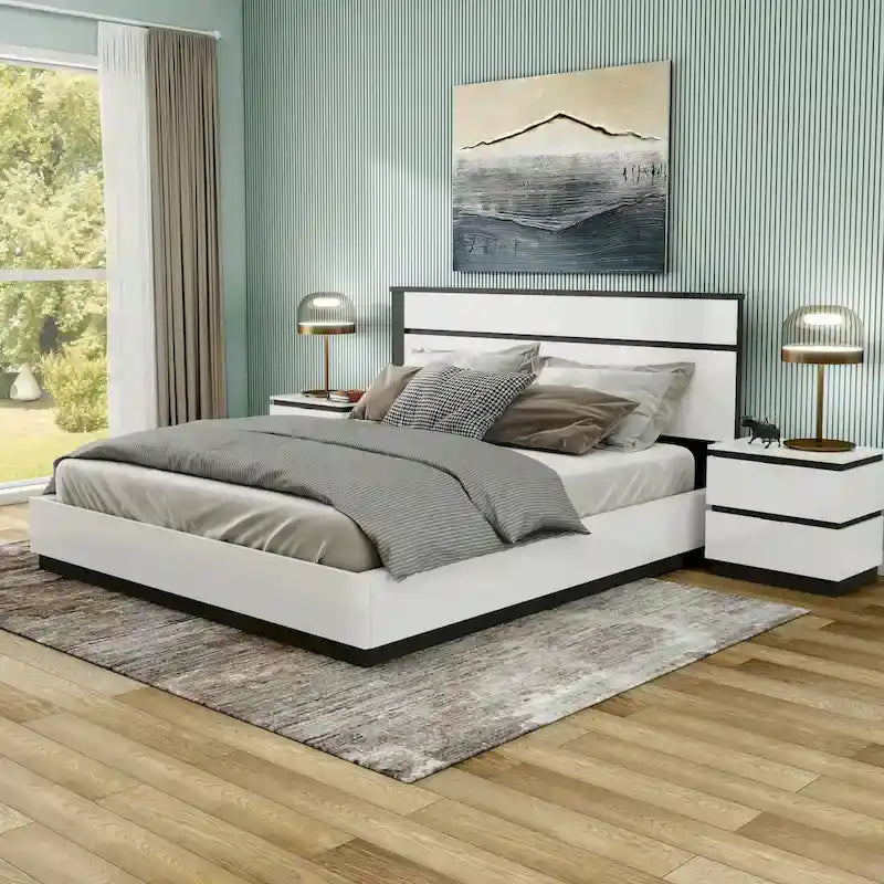 Dormitorio Moderno de Plataforma de Madera Blanca (USB)