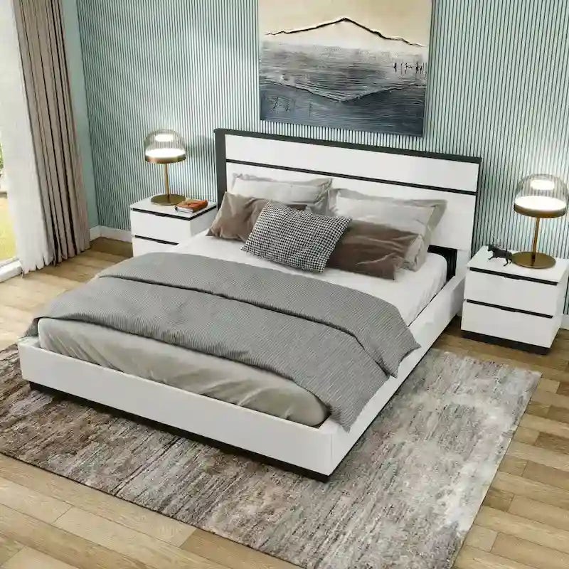 Dormitorio Moderno de Plataforma de Madera Blanca (USB)