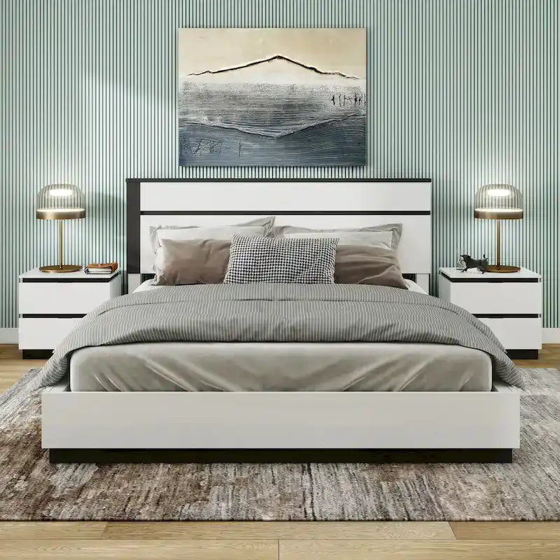 Dormitorio Moderno de Plataforma de Madera Blanca (USB)