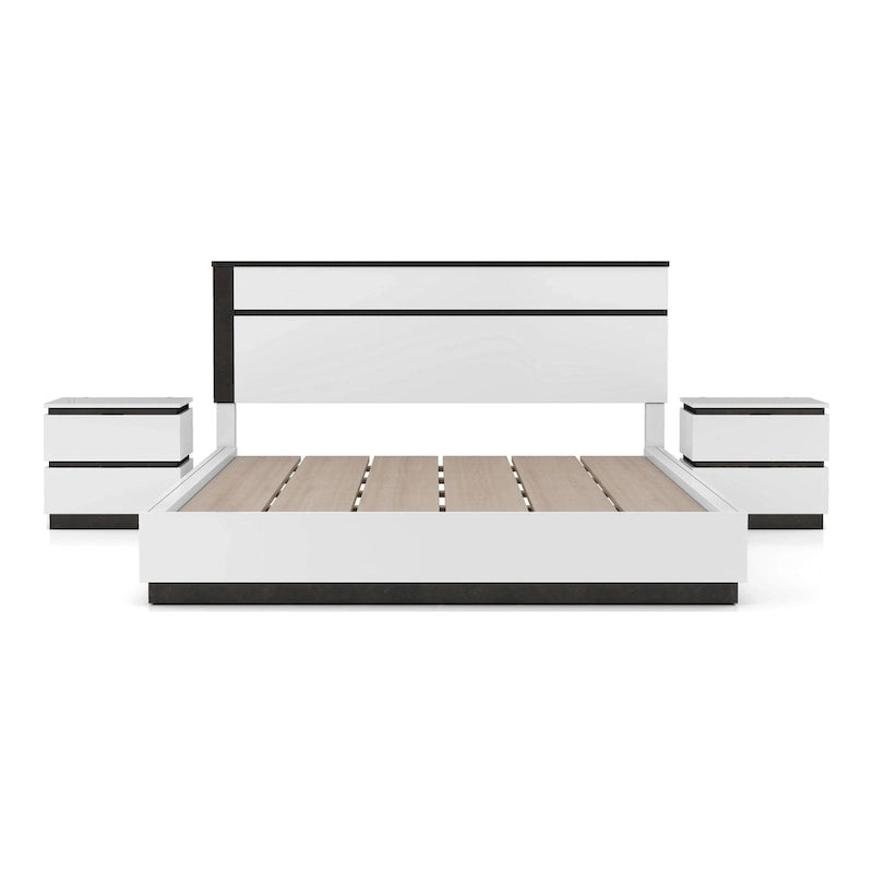 Dormitorio Moderno de Plataforma de Madera Blanca (USB)
