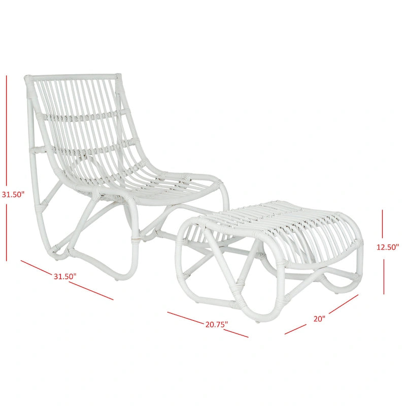 Sillón y otomana de mimbre Jacquelynn White - 22 x 30.5 x 32 - 22 An. x 30 Pr. x 31 Al.