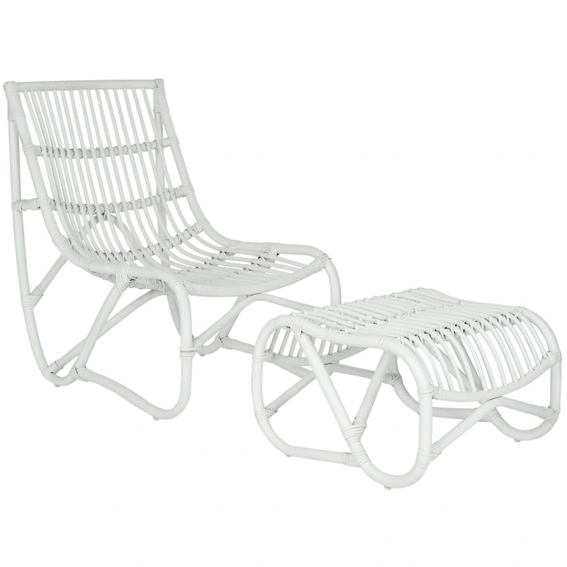 Sillón y otomana de mimbre Jacquelynn White - 22 x 30.5 x 32 - 22 An. x 30 Pr. x 31 Al.