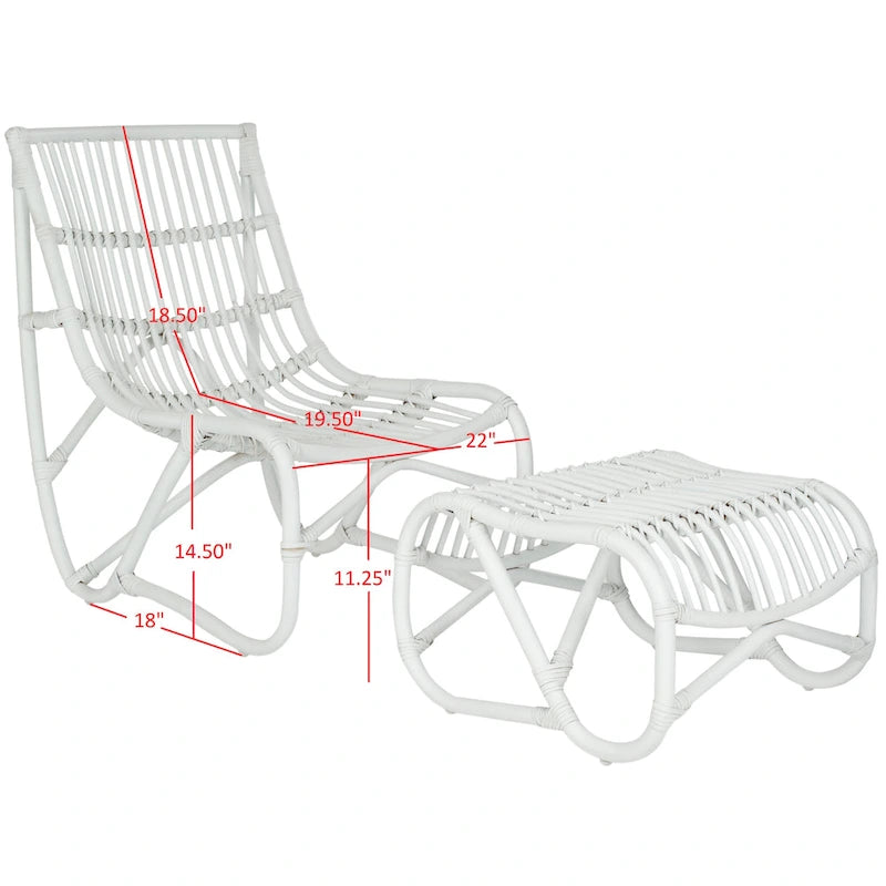 Sillón y otomana de mimbre Jacquelynn White - 22 x 30.5 x 32 - 22 An. x 30 Pr. x 31 Al.