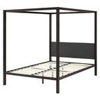 Cama con dosel de metal marrón tamaño queen con cabecero tapizado en gris