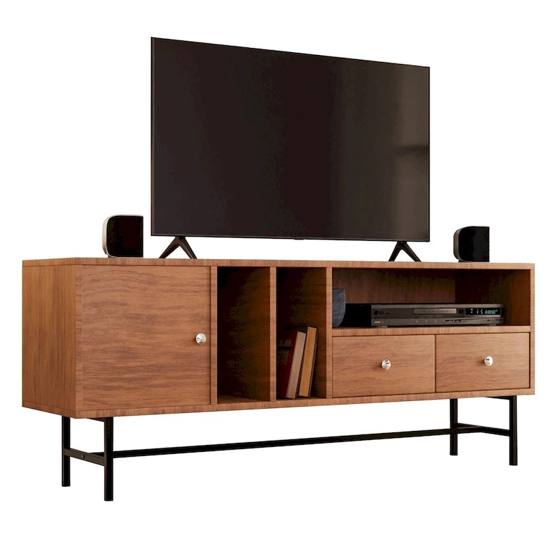 Credenza para TV Rochester con 2 cajones, 4 estantes y patas de hierro
