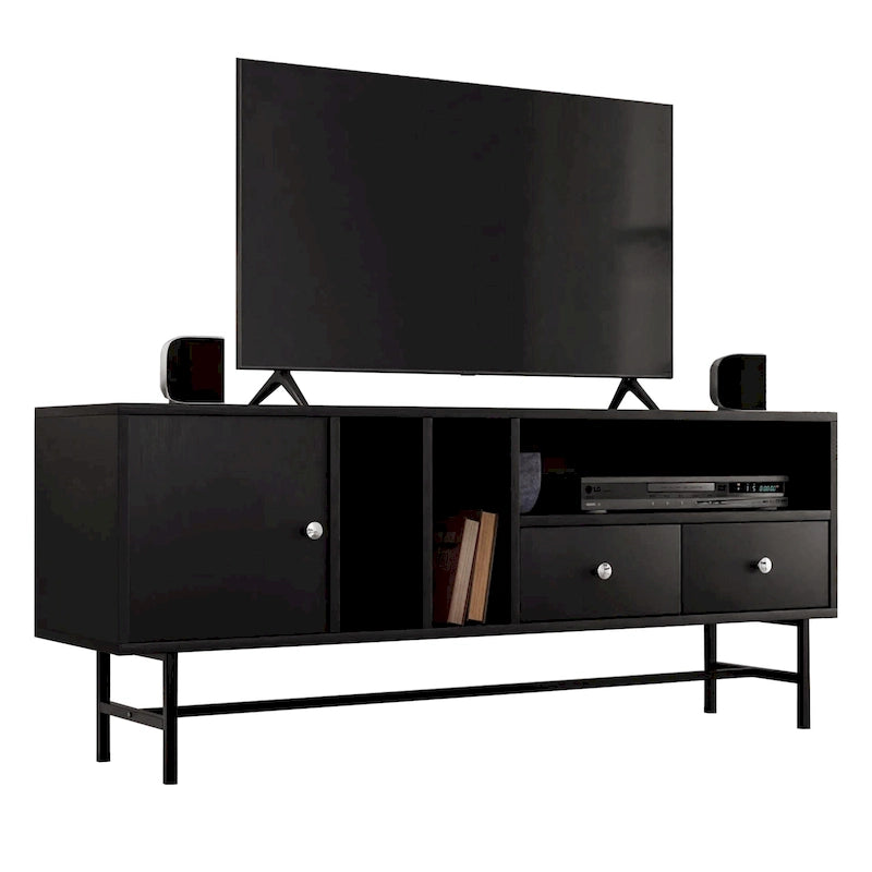Credenza para TV Rochester con 2 cajones, 4 estantes y patas de hierro