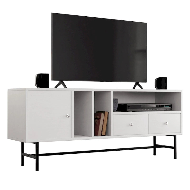Credenza para TV Rochester con 2 cajones, 4 estantes y patas de hierro