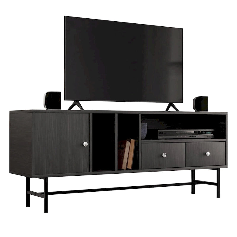 Credenza para TV Rochester con 2 cajones, 4 estantes y patas de hierro