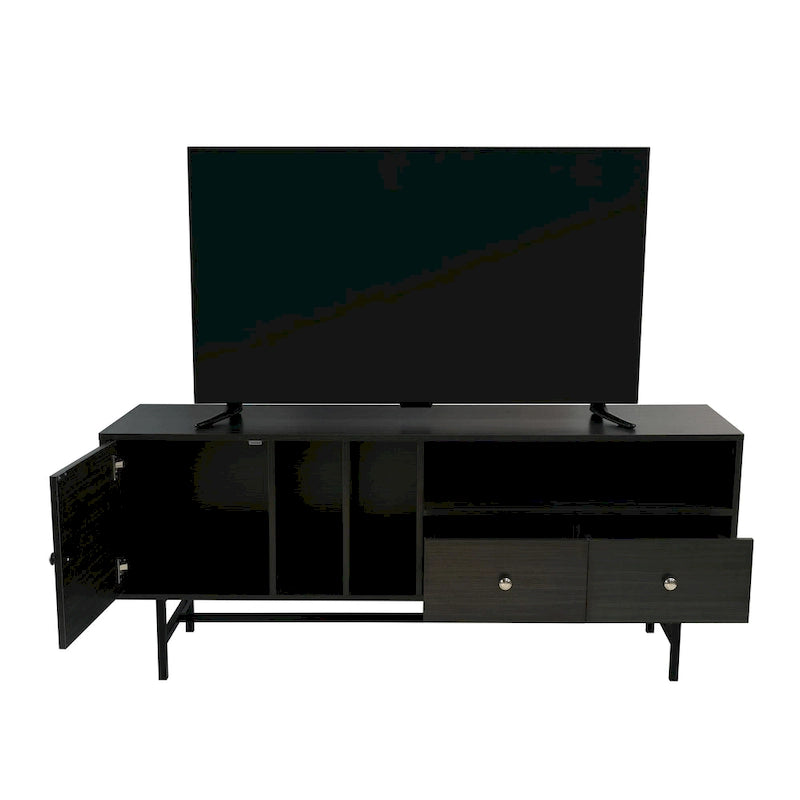 Credenza para TV Rochester con 2 cajones, 4 estantes y patas de hierro