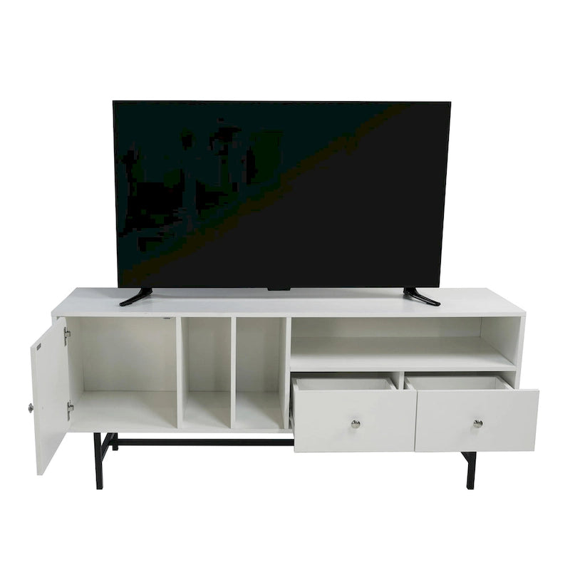 Credenza para TV Rochester con 2 cajones, 4 estantes y patas de hierro