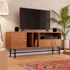 Credenza para TV Rochester con 2 cajones, 4 estantes y patas de hierro