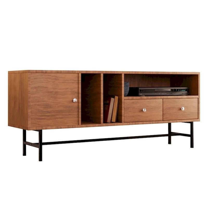 Credenza para TV Rochester con 2 cajones, 4 estantes y patas de hierro