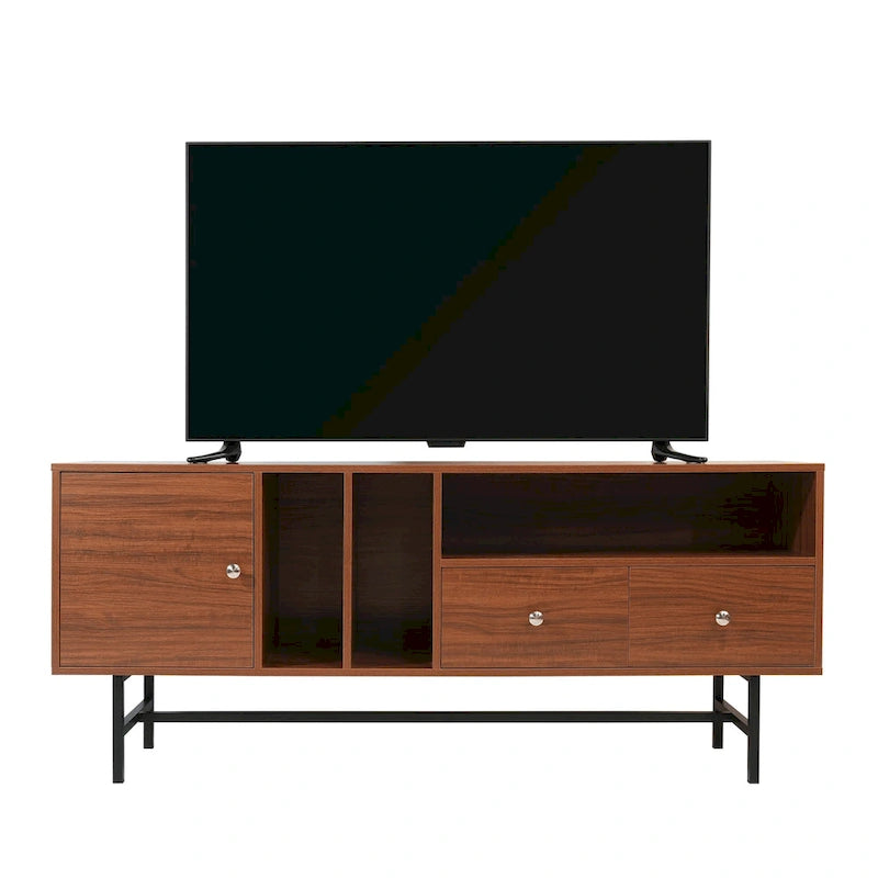 Credenza para TV Rochester con 2 cajones, 4 estantes y patas de hierro