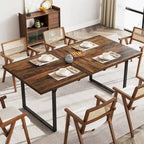 Mesa de comedor extensible para 6-8 personas, mesa de cena rectangular de madera con estructura de metal