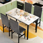 Mesa de Comedor para 4, Mesa de Cocina de Mármol Sintético con Sillas de Terciopelo para Espacios Pequeños, Rincón de Desayuno, Sala de Estar