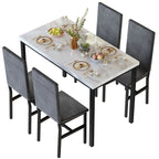 Mesa de Comedor para 4, Mesa de Cocina de Mármol Sintético con Sillas de Terciopelo para Espacios Pequeños, Rincón de Desayuno, Sala de Estar