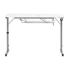 Mesa de costura plegable portátil plateada/blanca con ruedas