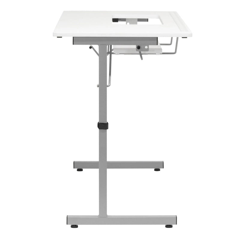 Mesa de costura plegable portátil plateada/blanca con ruedas