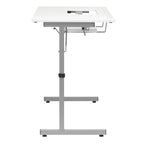 Mesa de costura plegable portátil plateada/blanca con ruedas