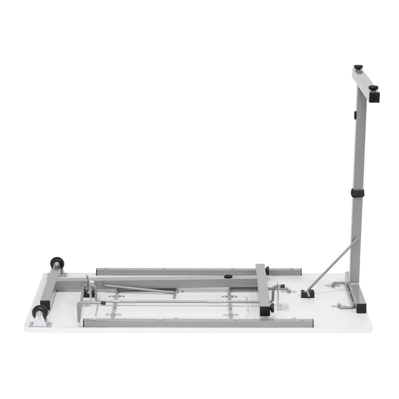 Mesa de costura plegable portátil plateada/blanca con ruedas