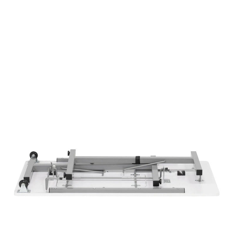 Mesa de costura plegable portátil plateada/blanca con ruedas