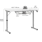 Mesa de costura plegable portátil plateada/blanca con ruedas