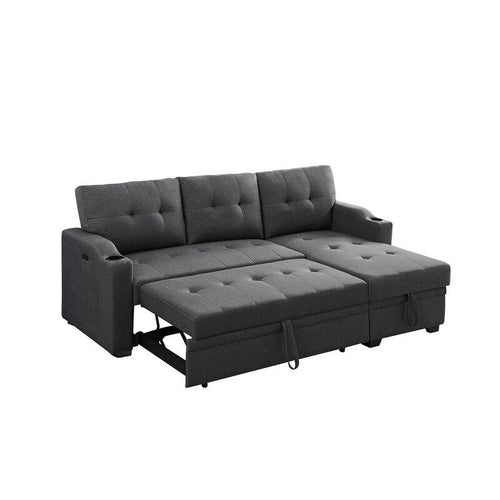 Sofá Seccional Sleeper Gris Oscuro de 83 Pulgadas con Portavasos, Puerto de Carga USB y Bolsillo - 83 An. x 54 Pr. x 35 Al.