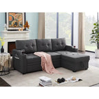 Sofá Seccional Sleeper Gris Oscuro de 83 Pulgadas con Portavasos, Puerto de Carga USB y Bolsillo - 83 An. x 54 Pr. x 35 Al.