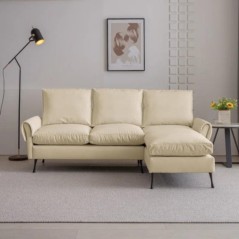 Sofá moderno en forma de L de piel sintética con chaise longue reversible