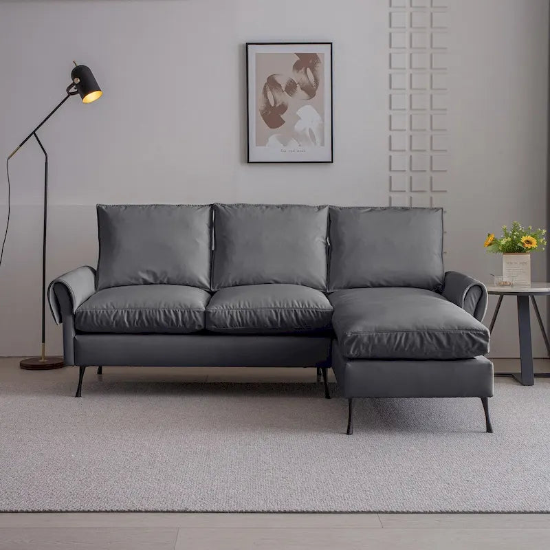 Sofá moderno en forma de L de piel sintética con chaise longue reversible