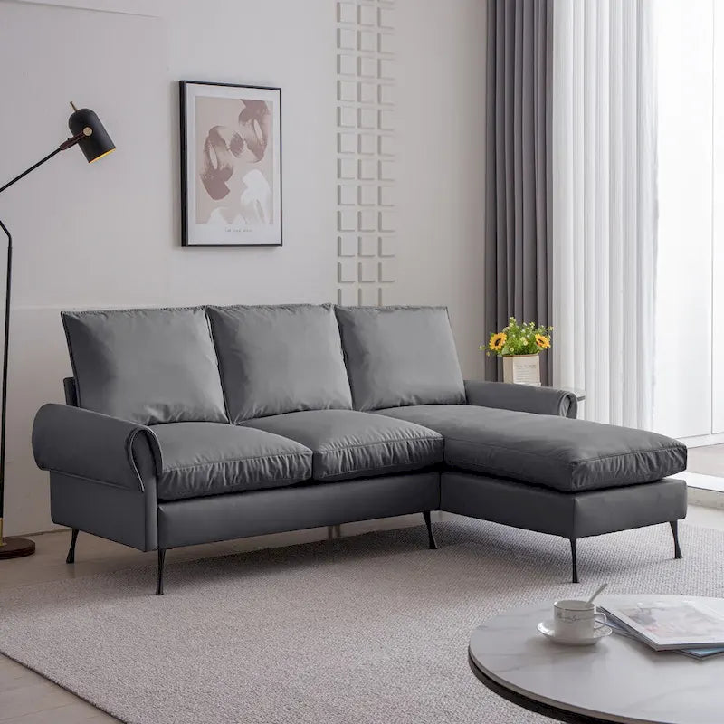 Sofá moderno en forma de L de piel sintética con chaise longue reversible