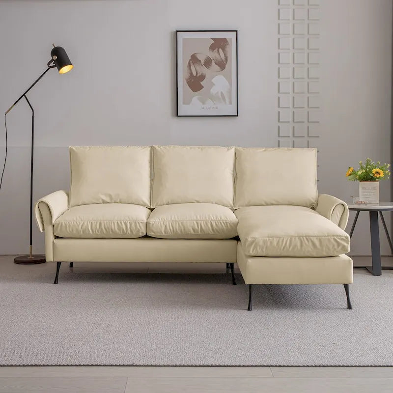 Sofá moderno en forma de L de piel sintética con chaise longue reversible