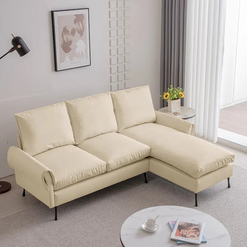 Sofá moderno en forma de L de piel sintética con chaise longue reversible