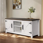 Mueble de TV de 58 pulgadas estilo granja con puerta corredera blanca para televisores de hasta 65 pulgadas