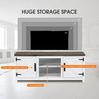 Mueble de TV de 58 pulgadas estilo granja con puerta corredera blanca para televisores de hasta 65 pulgadas