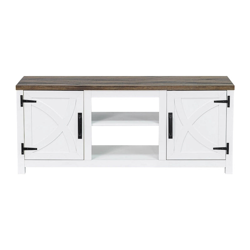 Mueble de TV de 58 pulgadas estilo granja con puerta corredera blanca para televisores de hasta 65 pulgadas