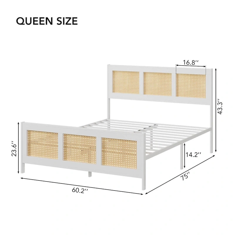 Estructura de cama de ratán con cabecero
