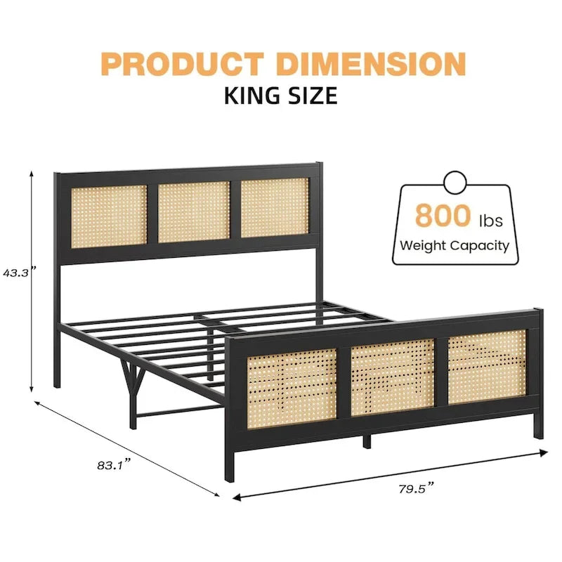 Estructura de cama de ratán con cabecero