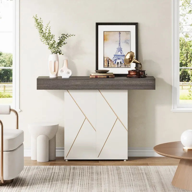 43.3 Mesa consola de pedestal de granja, mesa de sofá para sala de estar, mesa de entrada para vestíbulo, escritorio estrecho