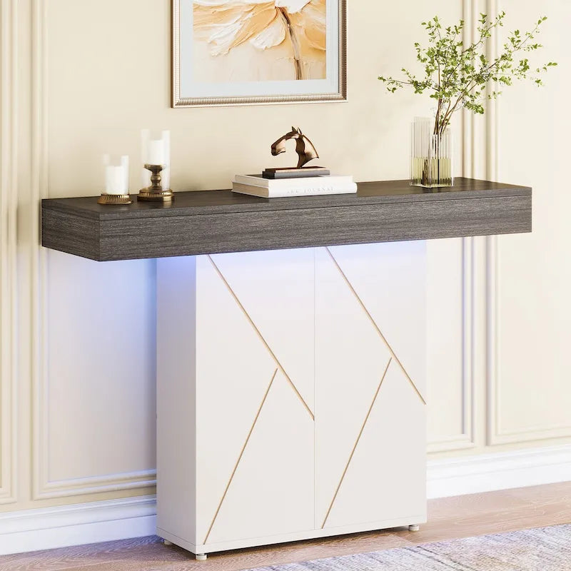 43.3 Mesa consola de pedestal de granja, mesa de sofá para sala de estar, mesa de entrada para vestíbulo, escritorio estrecho