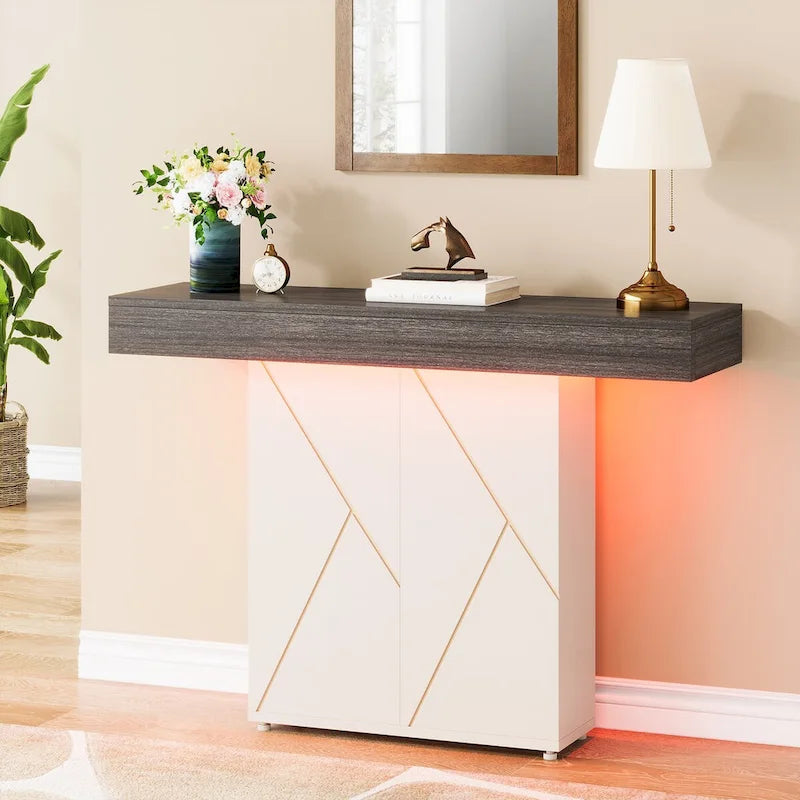 43.3 Mesa consola de pedestal de granja, mesa de sofá para sala de estar, mesa de entrada para vestíbulo, escritorio estrecho