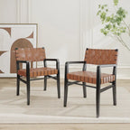 Sillas de comedor de Rubberwood con brazos y cuero trenzado