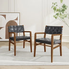 Prosen Morden Woven Leather Rubberwood Dining Chairs With Arms (Set of 2) by Christopher Knight Home