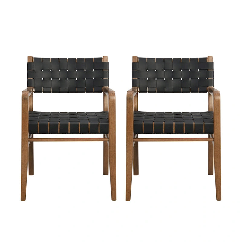 Sillas de comedor de Rubberwood con brazos y cuero trenzado
