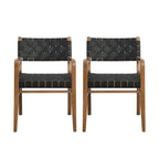 Sillas de comedor de Rubberwood con brazos y cuero trenzado